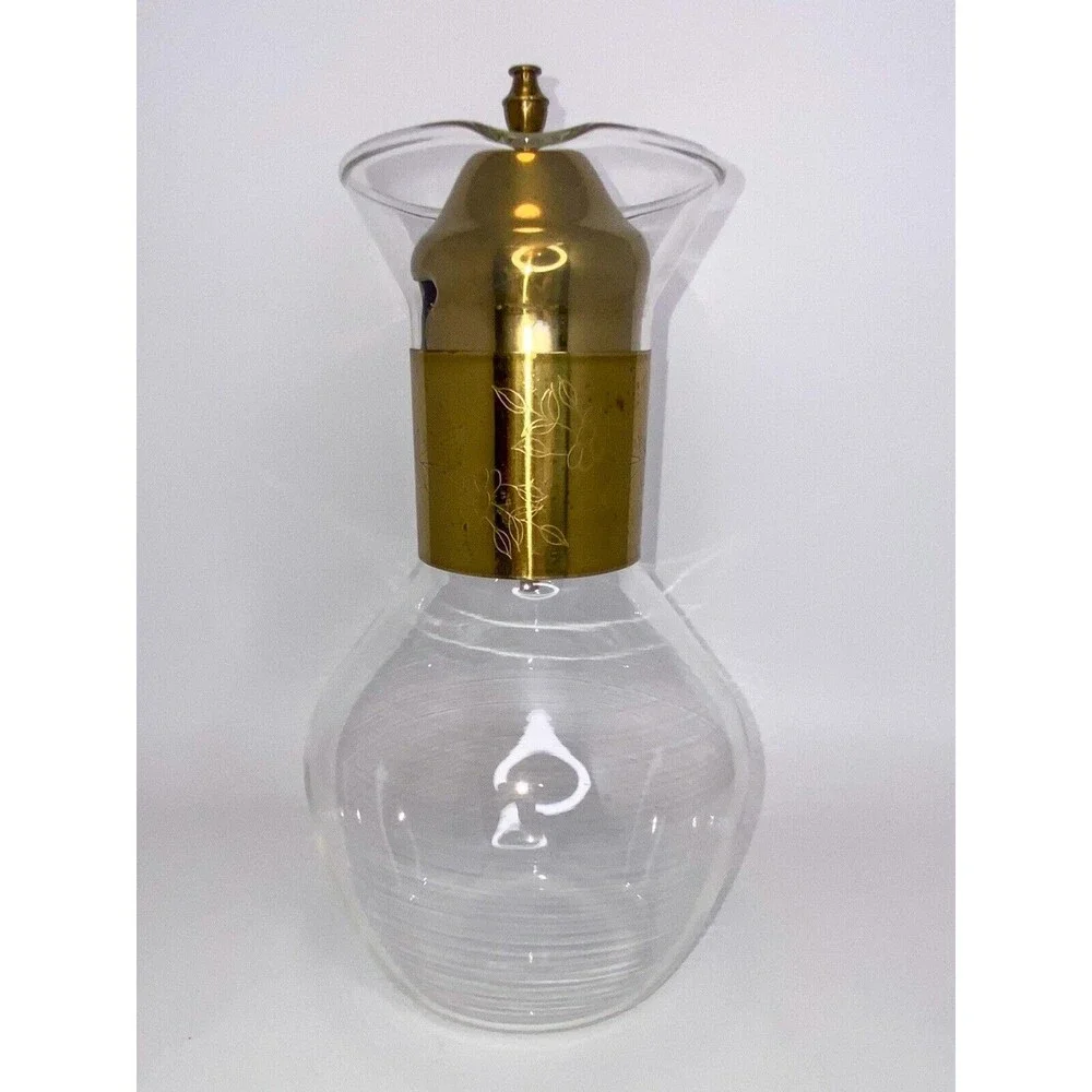 Vtg 70s Princess House Heritage Carafe Corning Glass Bronze Handle Tea Coffee